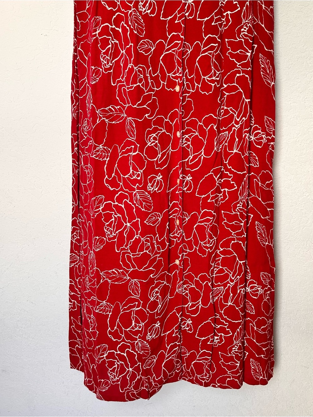 Vintage Eddie Bauer Red White Floral Button-Down Shirt Dress - Picture 5 of 7